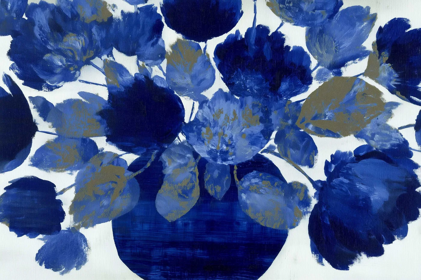 Cobalt Bouquet with Gold Leaves — Indigo Floral & Botanical artwork