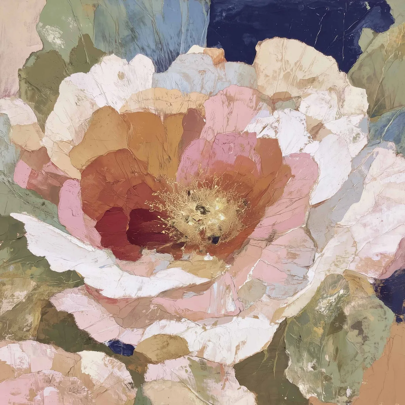 Layered Peony with Gold Details — Earth Tones Floral & Botanical artwork