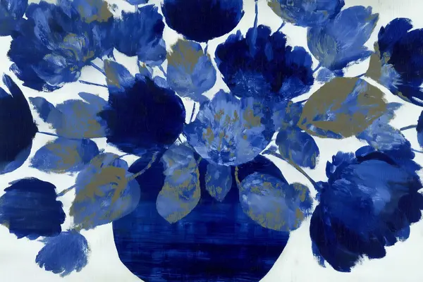 Cobalt Bouquet with Gold Leaves — Indigo Floral & Botanical artwork