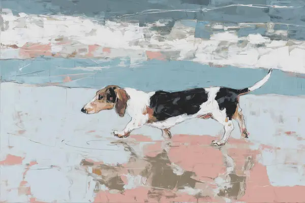 Dachshund at the Beach — Earth Tones Animal artwork