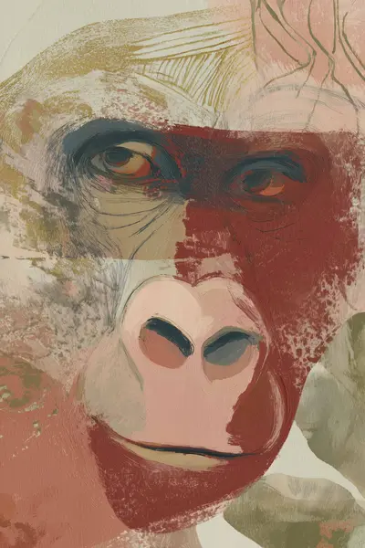 Abstract Gorilla Portrait in Warm Tones — Earth Tones Animal artwork