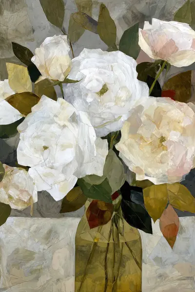 White Rose Bouquet in Glass Vase — Earth Tones Floral & Botanical artwork