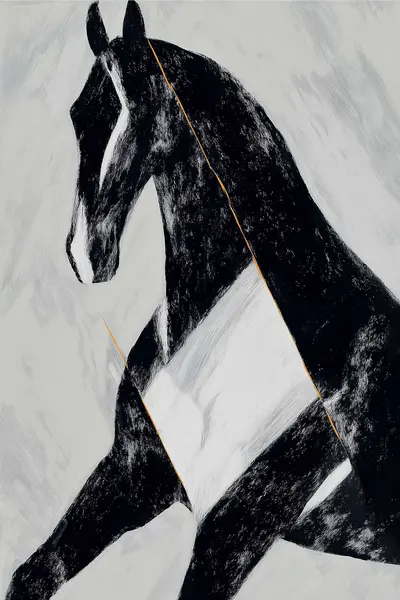 Geometric Horse in Motion — Black and White Animal artwork