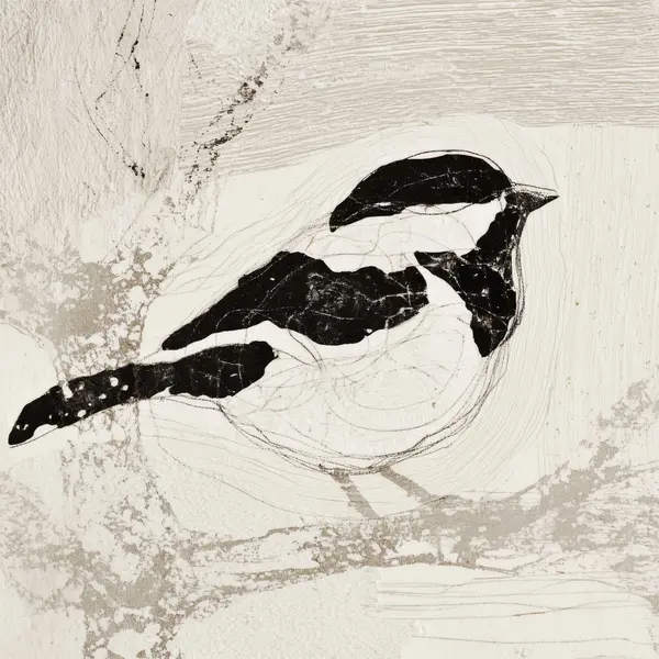 Minimal Bird on Branch — Black & White Animal artwork