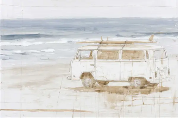 Surf Wagon At Shore — Soft Neutrals Coastal artwork
